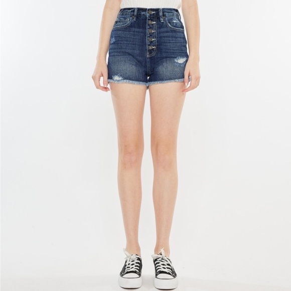 NWT Kancan Sofia Ultra High Rise Raw Hem Button Fly Denim Shorts - Picture 5 of 9